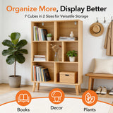 JHK 3 Tier Bookshelf Wooden 7 Cube Storage Organizer Display Bookcase Open Standing Shelf