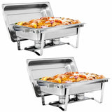 2 Pack 8 QT Folding Stainless Steel Chafing Buffet Chafing Dish Sets with Warmer