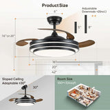 42 Inch Fandelier Ceiling Fan with Light Retractable Ceiling Fan with Lights