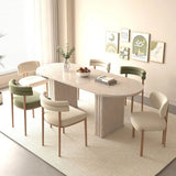 Oval Travertine-Inspired Dining Table for 4-8, Wooden Base, Suitable for Family