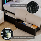 Queen Bed Frame w/LED Lights, Modern Platform Bed w/Diamond Headboard