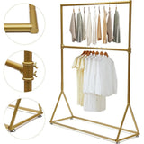 Heavy Duty Clothes Rack Gold with Double Hanging Rod for Bedroom