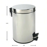 Stainless Steel Step Pedal Trash Can With Lid 5L Round Bathroom Kitchen Waste Bin