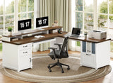 Farmhouse 69" Executive L Shaped Desk with Drawer, Home Office Desk with Charging Station