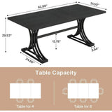 63-Inch Rectangular Dining Table for 4 to 6, Modern Kitchen Table with Stylish Metal Trestle Legs, Large
