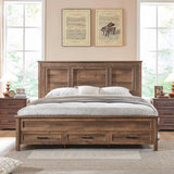 Farmhouse Queen Size Bed Frame with 52" Tall Headboard, Wood Platform