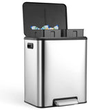 Dual Trash Can, Stainless Steel 2 x 4 Gal (2 x 15L) Garbage Can, Steel Pedal Recycle Bin with Lid