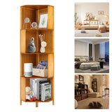 Corner Bamboo Bookcase,3/4/5 Tiers Brown A-Shaped Freestanding Display Bookshelf