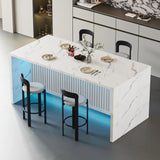 Large 70.9 LED Marble Dining Table for 4-6, Suitable for Kitchen, Dining, Living Room in White with Grille Design