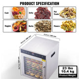 SucceBuy 10 Trays Food Dehydrator Stainless Steel Machine 800W/1000W Household