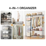 Portable Clothes Rack with 4 Tiers Shelves and Storage System