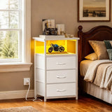 Modern Smart Nightstand With Charging Station LED Light USB Ports