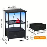 Night Stand Set Of 2 With Charging Station, LED Nightstand W/ Fabric Drawers