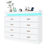 8 Drawer Dresser with LED Light, Modern Chest of Drawers for Closet, 47"
