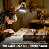 Desk Lamp With Clamp for Home Office, Eye-Caring Clip on Light with Adjustable Extra Tall Metal Swing Arm, High