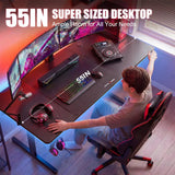 55 Inch Gaming Desk with LED Lights, Large Computer Desk with Mouse Pad