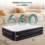 JHK 22IN Queen Size Air Mattress for Bed Home or Camping, Weight 660 lbs