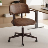 Mid Century Retro Home Office Desk Chair with Back, Faux Leather Adjustable