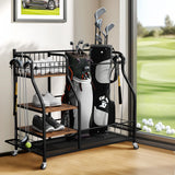 Multifunctional Rolling Golf Bags Storage Shelf Metal Sports Equipment Organizer