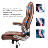 Brown Leather Office Chair with Flip up Arms, High Back Ergonomic Executive Office Chairs