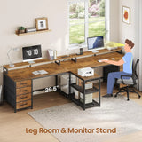 94.5" Two Person Gaming Desk with 8 Drawers LED Power Strip Monitor Stand