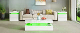High Gloss 3 Pieces Living Room Table Set, Modern LED Coffee Table Sets