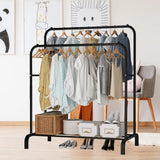 Double Rods Multi-functional Freestanding Bedroom Clothes Rack w/ Wheel