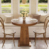 Rustic Brown 31.5 Round Solid Wood Dining Table for Small Kitchen, Elegant Dining Room