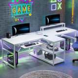 94.5" Home Office Desks, Computer Gaming Desk with Storage, LED Lights