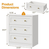 White Nightstand w/ 3 Drawers Storage, Large Wood Night Stand for Hallway