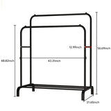 Double Rods Multi-functional Freestanding Bedroom Clothes Rack w/ Wheel