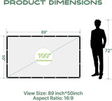100 inch Outdoor Projector Screen with Washable Fabric 16:9 Foldable