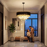 Modern Black & Gold Crystal Chandelier, Dimmable 5-Tier Round K9 Crystal Chandelier