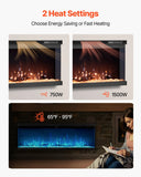 50 Inch Three-Sided Glass Wall Mounted Recessed Fire Place With Remote