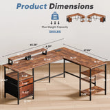 JHK 62IN L Shaped Computer Desk with 2 Drawers Wood Table