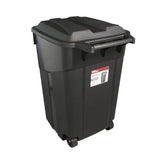 45 Gallon Wheeled Heavy Duty Plastic Garbage Can with Attached Lid for Outdoor Indoor Use, Black,