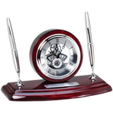 Customizable Piano Finish Rosewood Skeleton Desk Clock Pen Sets