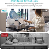 2-Tier Stainless Steel Dish Drying Rack with Drain Pipe & Utensil Holders