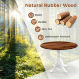 Wooden Dining Table with Round Tabletop and Curved Trestle Legs-Walnut & White