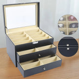 PU Leather Sunglasses Display Box Glass Window Jewelry Organizer