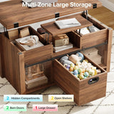 40" Farmhouse Lift Top Coffee Table with Sliding Barn Door, 4 in 1