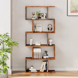 JHK 62IN Geometric Bookcase 5 Tier S-Shaped Wooden Display Bookshelf Storage Standing