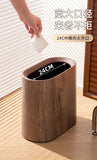 Faux Wood Grain Trash Can Slim Lid Large Capacity Bin For Bathroom Narrow Spaces Living
