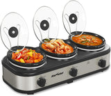 Triple Slow Cooker, Buffet Server and Food Warmer, Small Mini Pot with 3 Adjustable Temp