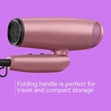 Travel hair dryer with diffuser and folding handle, 1875W, dusty rose, nano-quartz ceramic for less