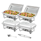SucceBuy 8QT Rectangle Chafing Dish 2/4/6 Packs w/ Full Size Pans Buffet Catering Warmer
