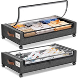 Underbed Shoe Organizer, Rolling Metal Drawers w/ Wheels for Clothes
