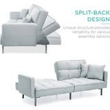Linen Fabric Split-Back Plush Sofa for Living Room, Bonus Room, or Overnight Guests with 2 Pillows