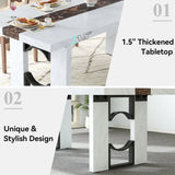 71 Large Marble-Color Rectangular Dining Table for 6-8, Elegant White Marble Top for Home