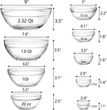 9 Piece Glass Mixing Bowls Set - Nesting Prep Bowls Clear for Salad Cereal Ice Cream Pasta Fruits
